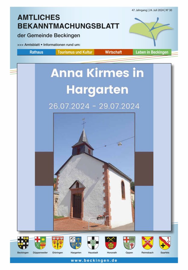 Amtsblatt Beckingen Titelblatt 30/2024