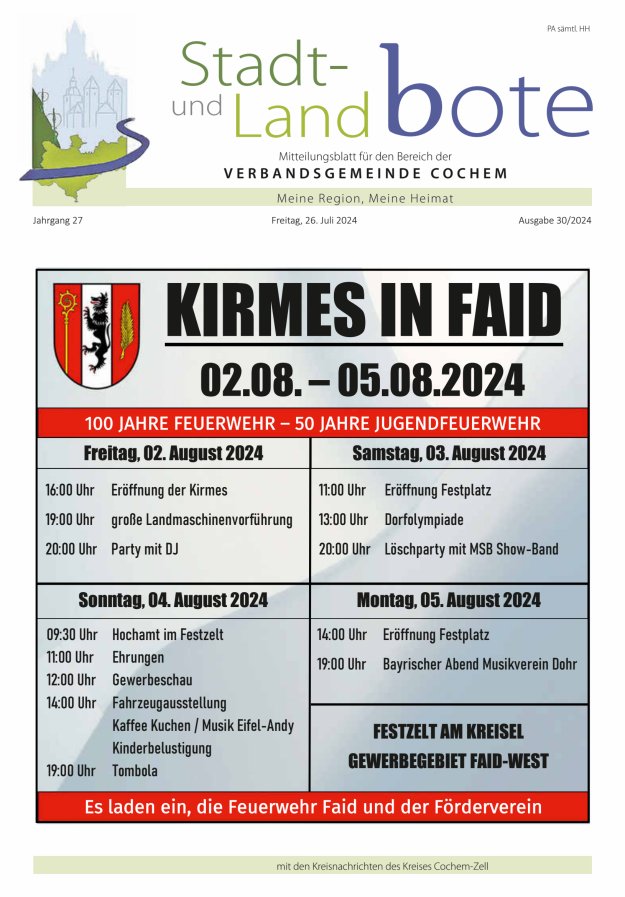 Stadt- und Landbote VG Cochem Titelblatt 30/2024