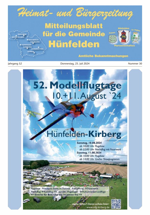 Mitteilungsblatt für die Gemeinde Hünfelden Titelblatt 30/2024