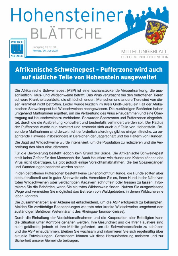 Hohensteiner Blättche Titelblatt 30/2024
