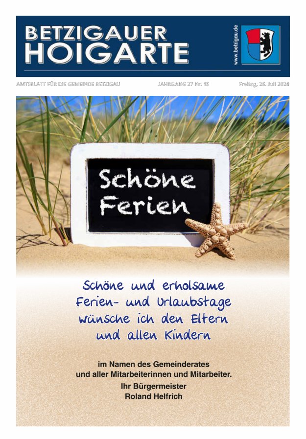 Betzigauer Hoigarte Amtsblatt der Gemeinde Betzigau Titelblatt 15/2024