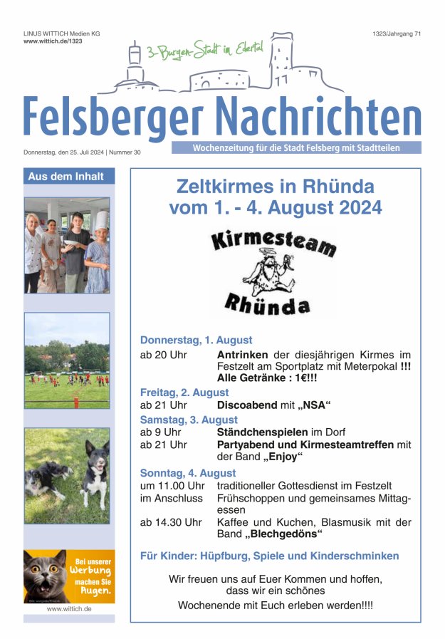 Felsberger Nachrichten Titelblatt 30/2024