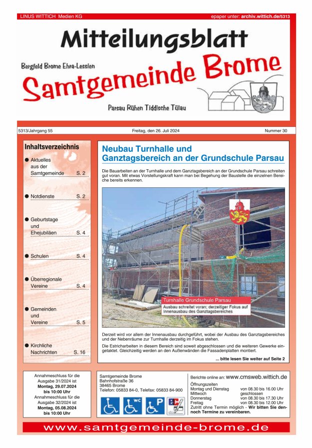 Mitteilungsblatt der Samtgemeinde Brome Titelblatt 30/2024