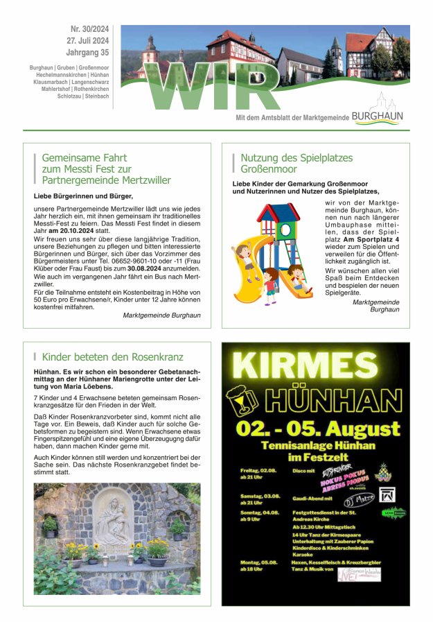 WIR - mit Amtsblatt der Marktgemeinde Burghaun Titelblatt 30/2024