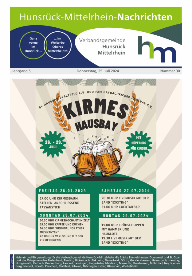 Hunsrück-Mittelrhein Nachrichten Ausgabe St Goar Oberwesel Titelblatt 30/2024