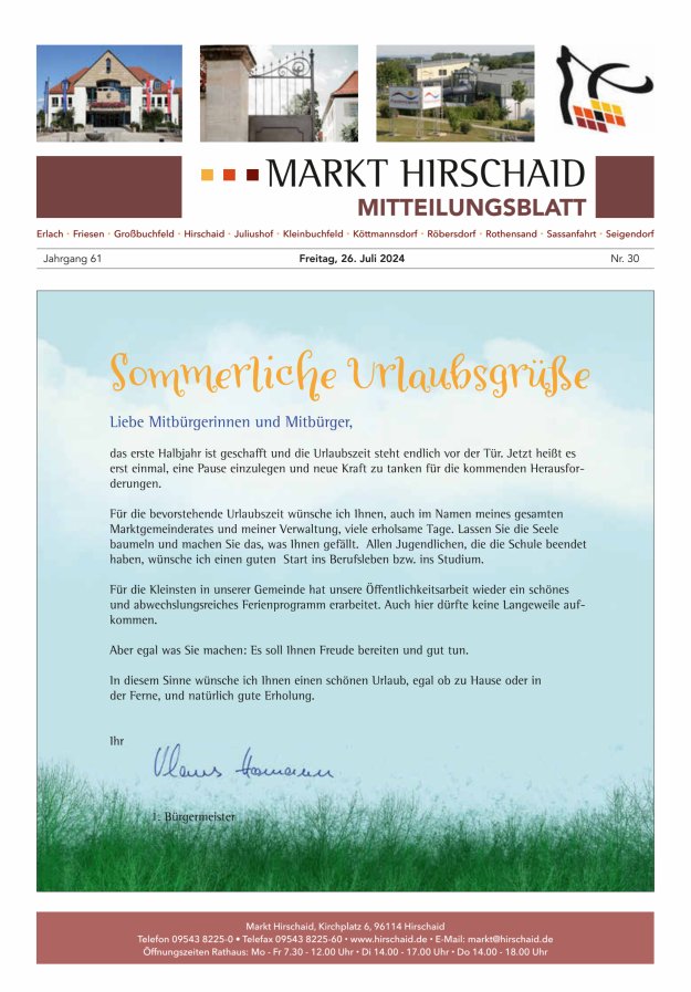 Mitteilungsblatt Markt Hirschaid Titelblatt 30/2024