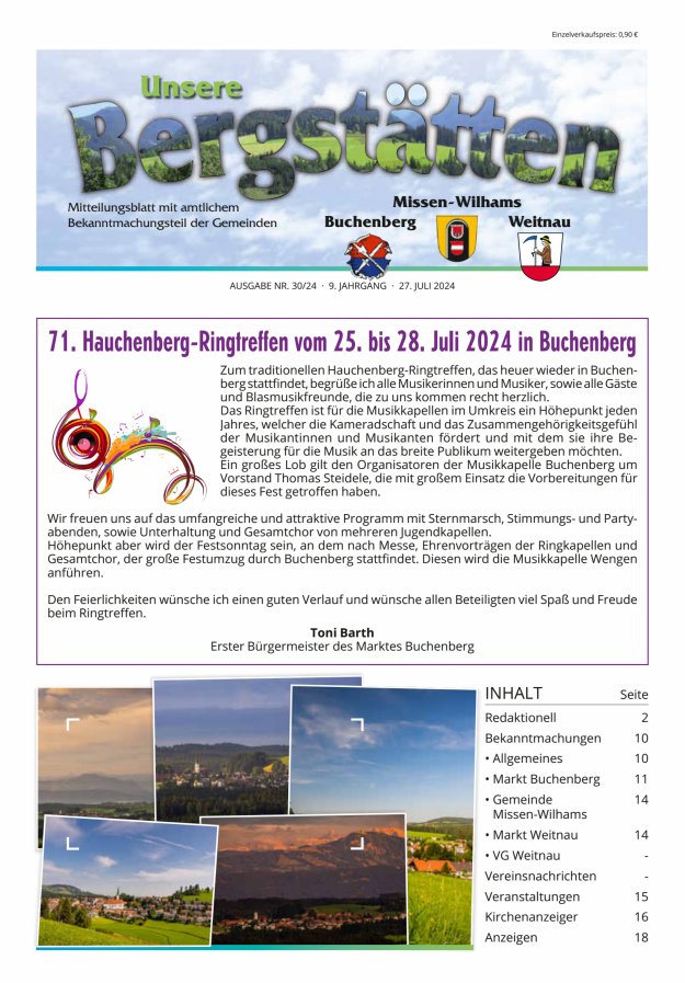 Unsere Bergstätten Mitteilungsblatt mit amtlichem Bekanntmachungsteil Titelblatt 30/2024