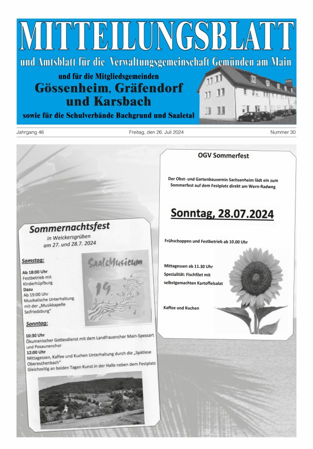 Mitteilungsblatt der VG Gemünden a Main Titelblatt 30/2024