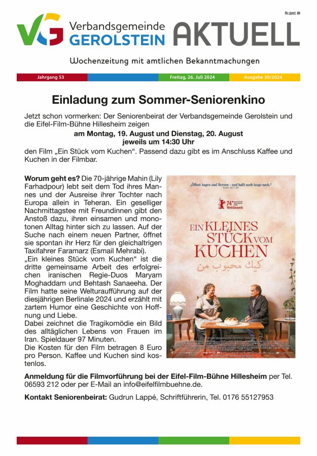 Verbandsgemeinde Gerolstein aktuell Titelblatt 30/2024