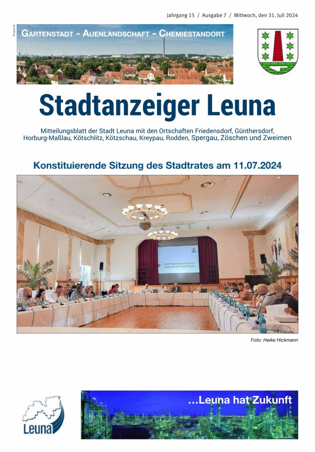 Stadtanzeiger – Mitteilungsblatt der Stadt Leuna mit den Ortschaften Titelblatt 07/2024