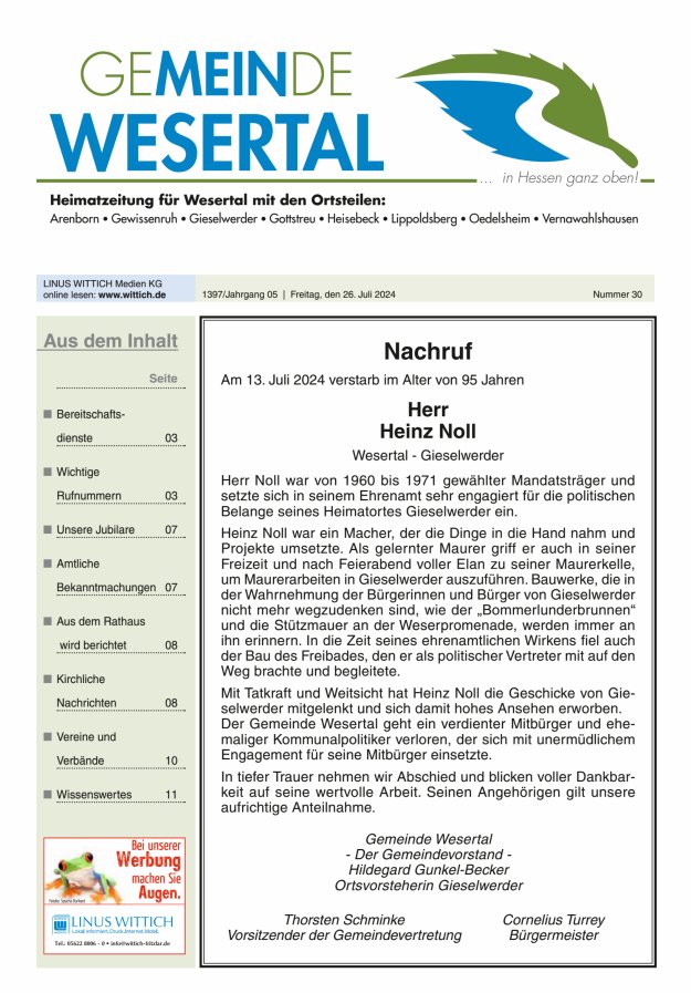 Wesertal Titelblatt 30/2024
