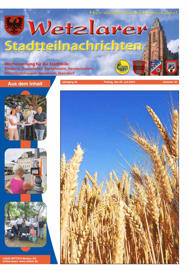 Wetzlarer Stadtteilnachrichten Titelblatt 30/2024