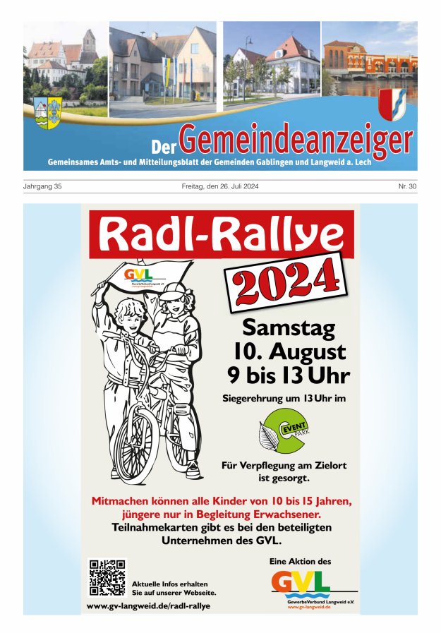 Der Gemeindeanzeiger - Gablingen Langweid Titelblatt 30/2024