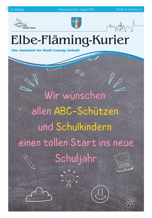 Elbe-Fläming-Kurier Das Amtsblatt der Stadt Coswig (Anhalt) Titelblatt 16/2024