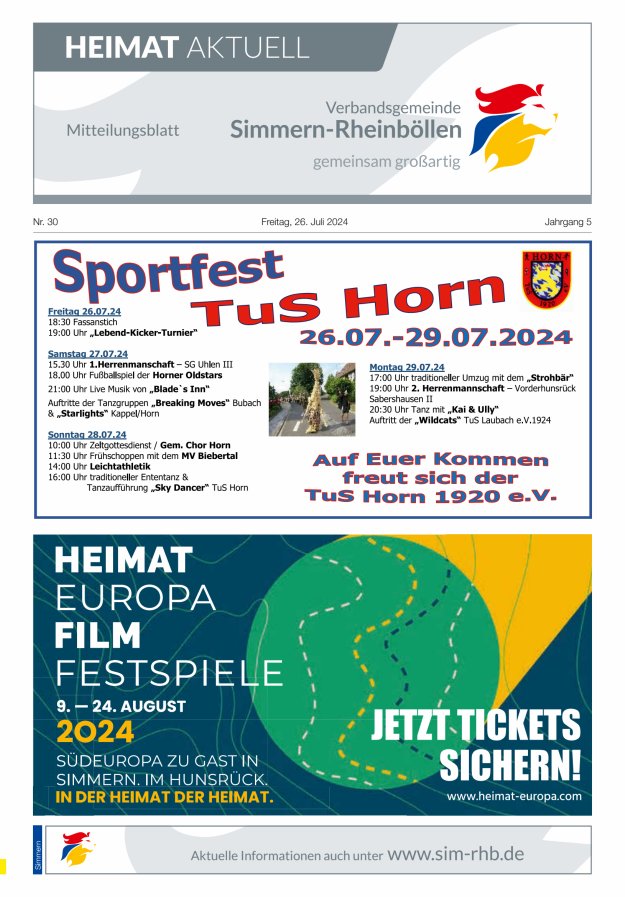 Heimat Aktuell - Mitteilungsbl der VG Simmern-Rheinböllen Ausg Simmern Titelblatt 30/2024