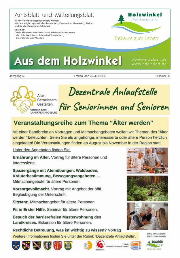 Aus dem Holzwinkel Amtsblatt u Mitteilungsblatt f VG Welden u GemAdelsried Titelblatt 30/2024