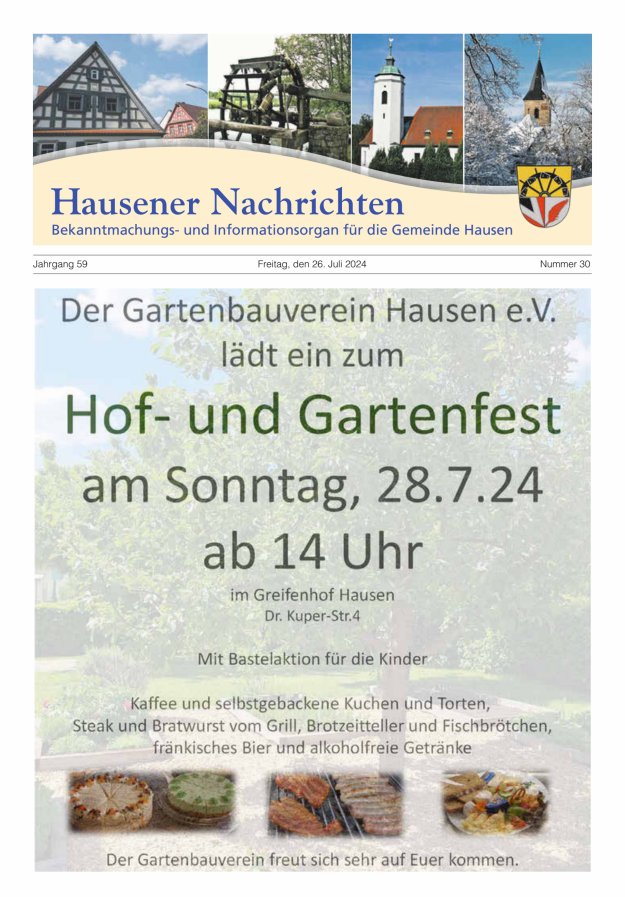 Hausener Nachrichten Titelblatt 30/2024