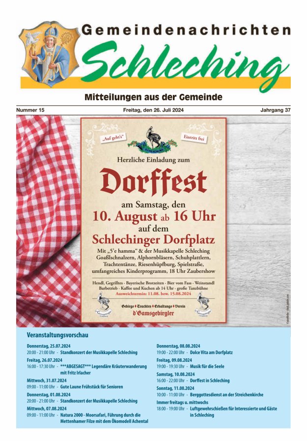 Gemeindenachrichten Schleching Titelblatt 15/2024