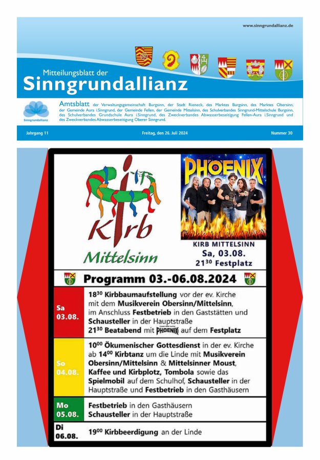Mitteilungsblatt der Sinngrundallianz Titelblatt 30/2024