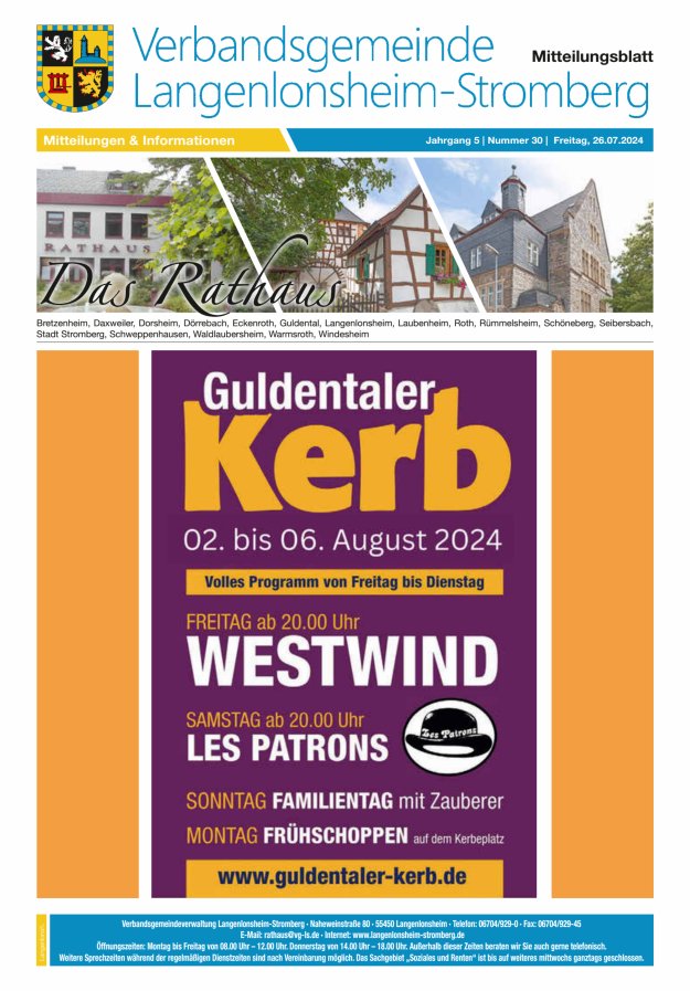 Das Rathaus - MTB d VG Langenlonsheim-Stromberg Titelblatt 30/2024