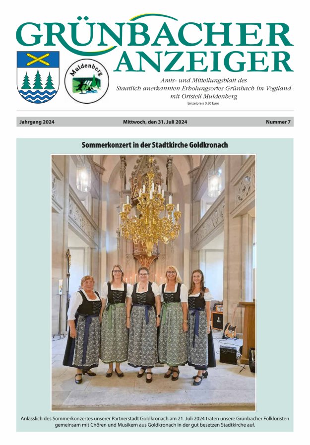 Grünbacher Anzeiger - Amts- und Mitteilungsblatt Titelblatt 07/2024