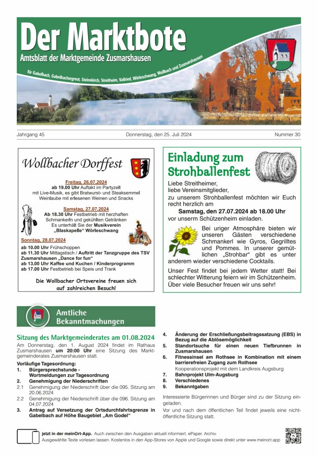 Zusmarshausen - Der Marktbote Titelblatt 30/2024