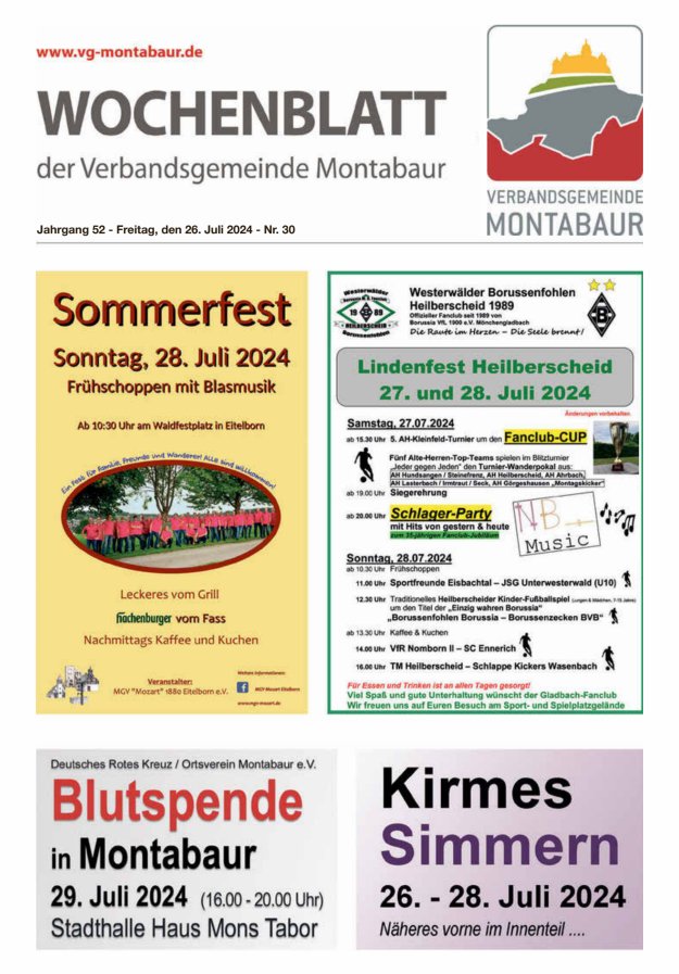 Wochenblatt der Verbandsgemeinde Montabaur Titelblatt 30/2024