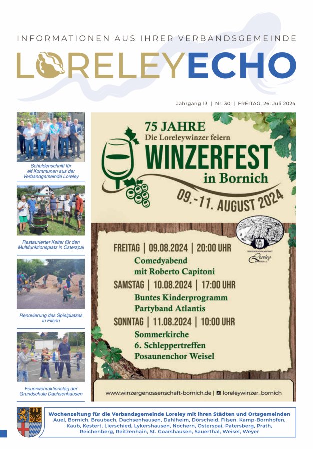 Loreley-Echo - Mitteilungsblatt der Verbandsgemeinde Loreley (Braubach) Titelblatt 30/2024