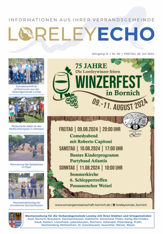 Loreley-Echo - Mitteilungsblatt der Verbandsgemeinde Loreley Titelblatt 30/2024