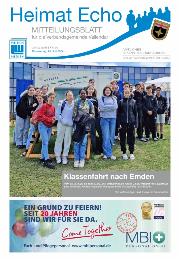Heimat-Echo - Heimat- und Bürgerzeitung Verbandsgemeinde Vallendar Titelblatt 30/2024