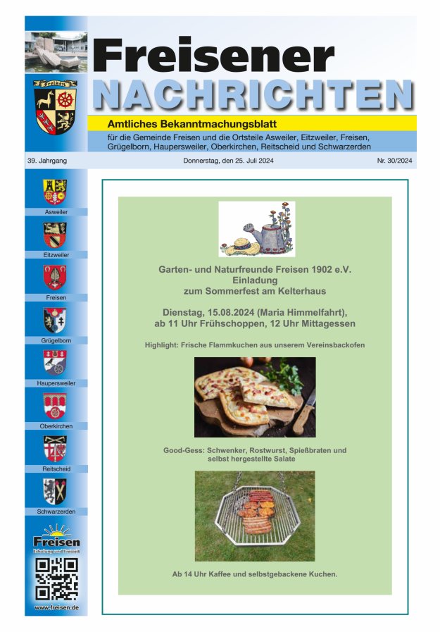 Freisener Nachrichten Titelblatt 30/2024