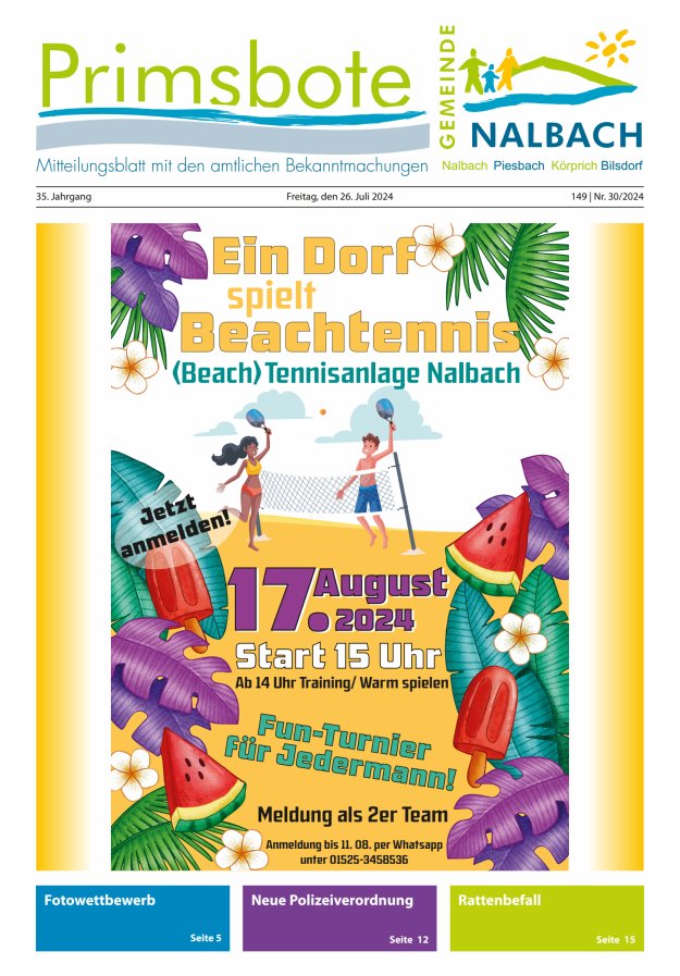 Primsbote Gemeinde Nalbach Titelblatt 30/2024