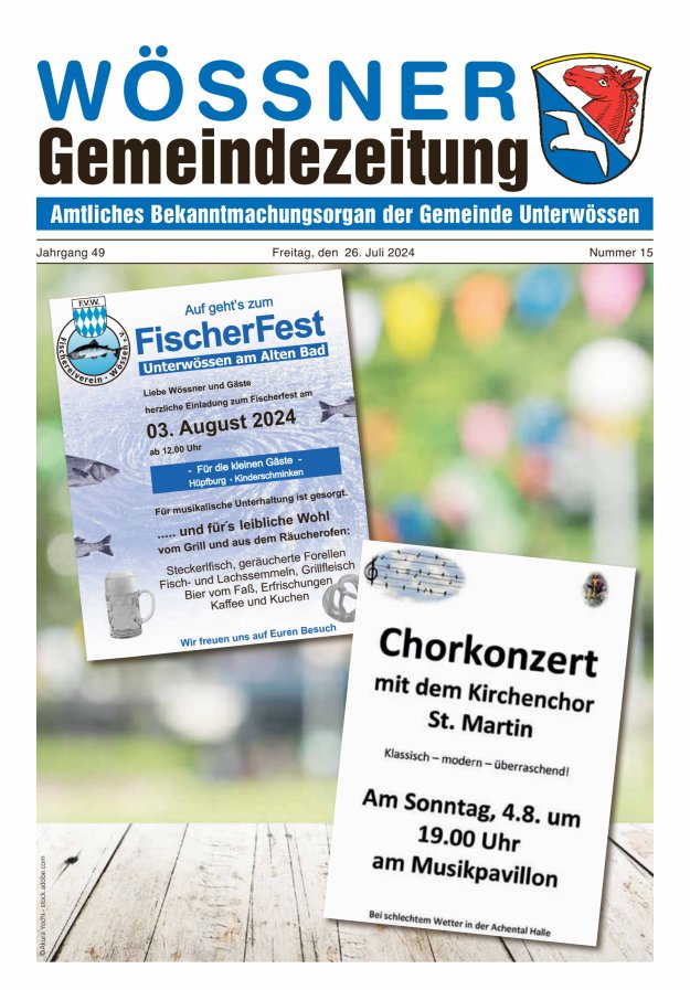 Wössner Gemeindezeitung Amtliches Bekanntmachungsorgan der Gemeinde Unterwössen Titelblatt 15/2024