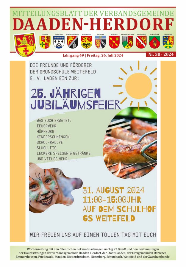 Mitteilungsblatt der Verbandsgemeinde Daaden-Herdorf Titelblatt 30/2024