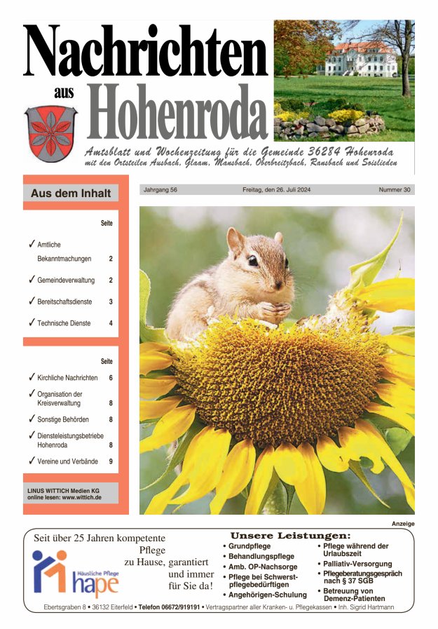 Nachrichten aus Hohenroda Titelblatt 30/2024