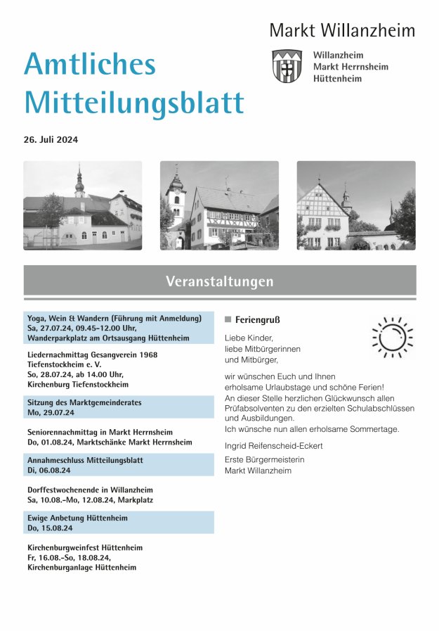 Amtliches Mitteilungsblatt des Marktes Willanzheim Titelblatt 15/2024