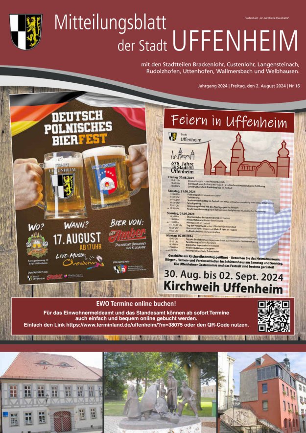 Mitteilungsblatt der Stadt Uffenheim Titelblatt 16/2024