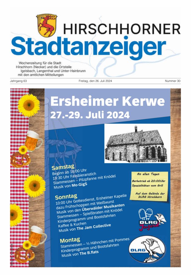 Hirschhorner Stadtanzeiger Titelblatt 30/2024