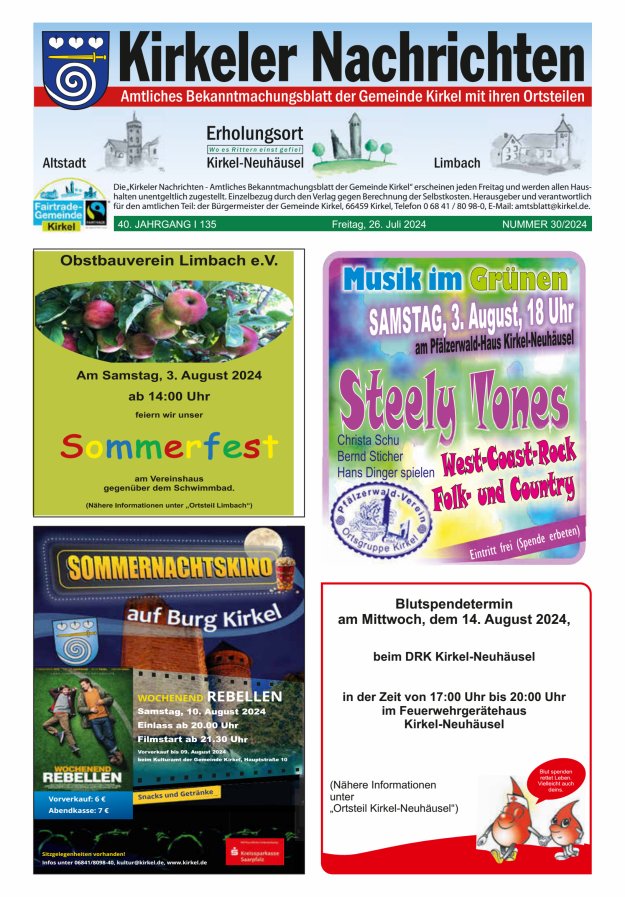 Kirkeler Nachrichten Titelblatt 30/2024