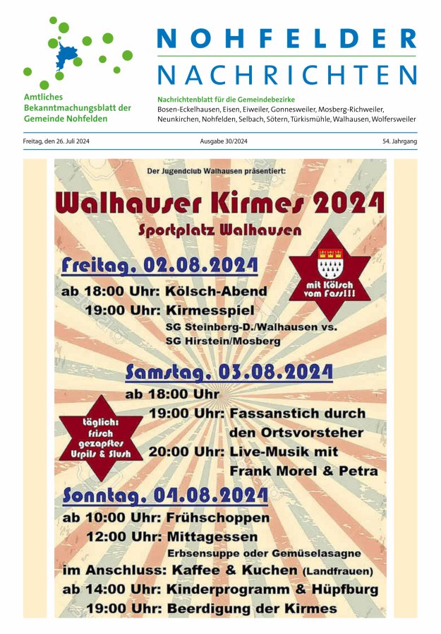 Nohfelder Nachrichten Titelblatt 30/2024