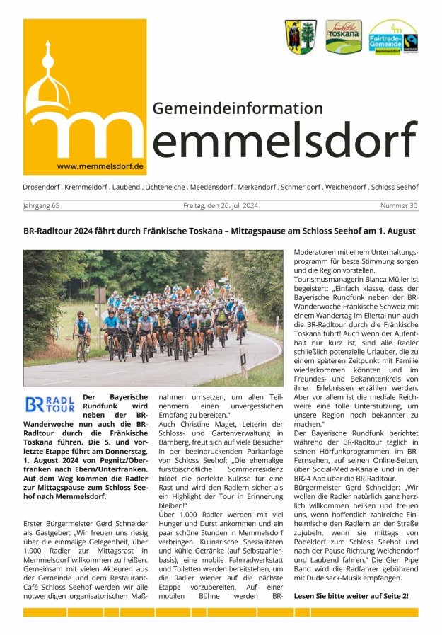 Mitteilungsblatt der Gemeinde Memmelsdorf Titelblatt 30/2024