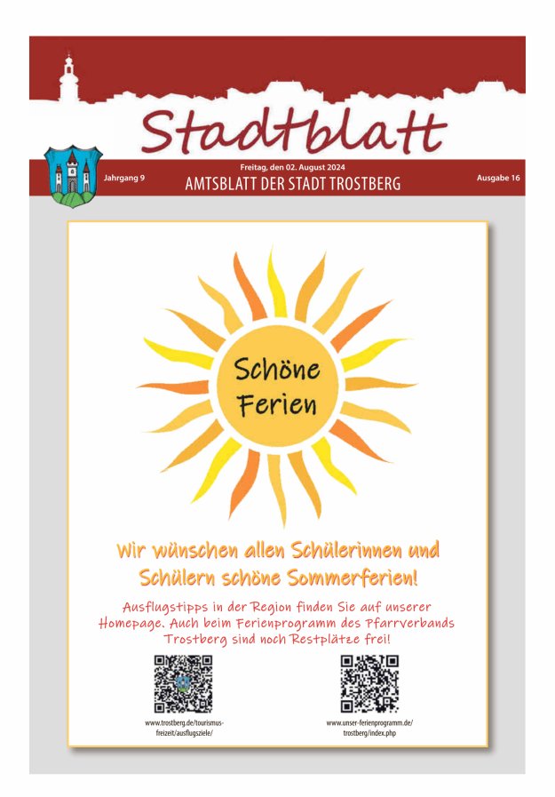 Stadtblatt Trostberg an der Alz Titelblatt 16/2024