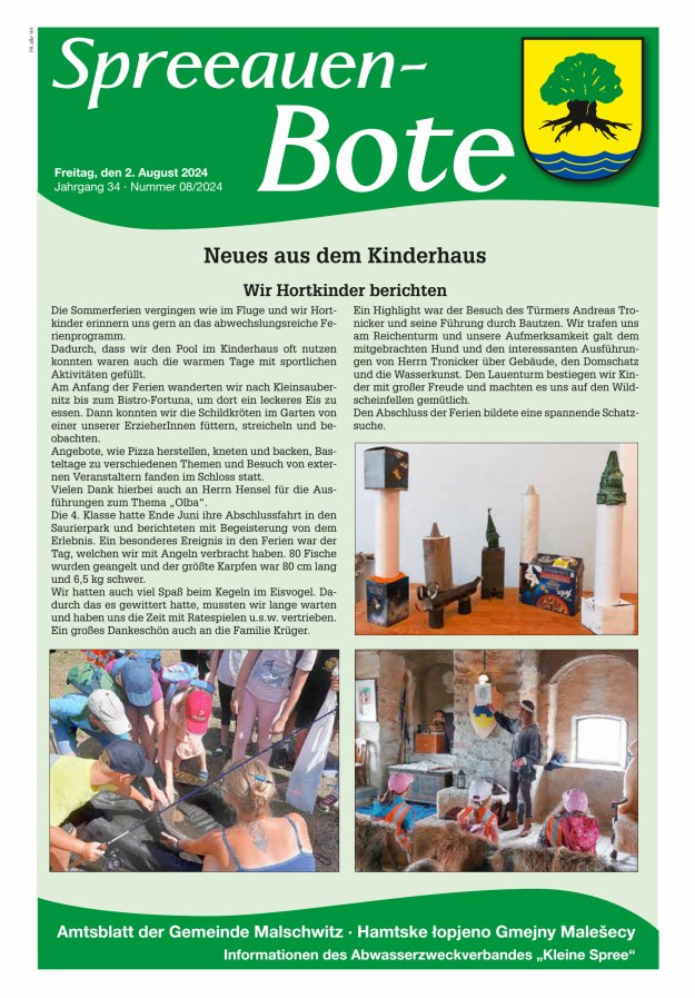 Spreeauen-Bote - Amtsblatt der Gemeinde Malschwitz Titelblatt 08/2024