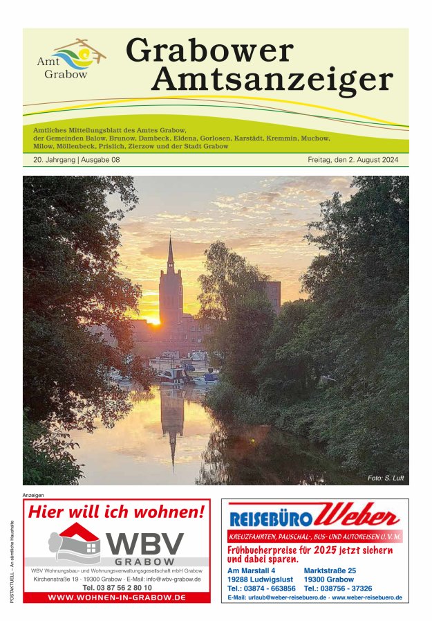 Grabower Amtsanzeiger Titelblatt 08/2024