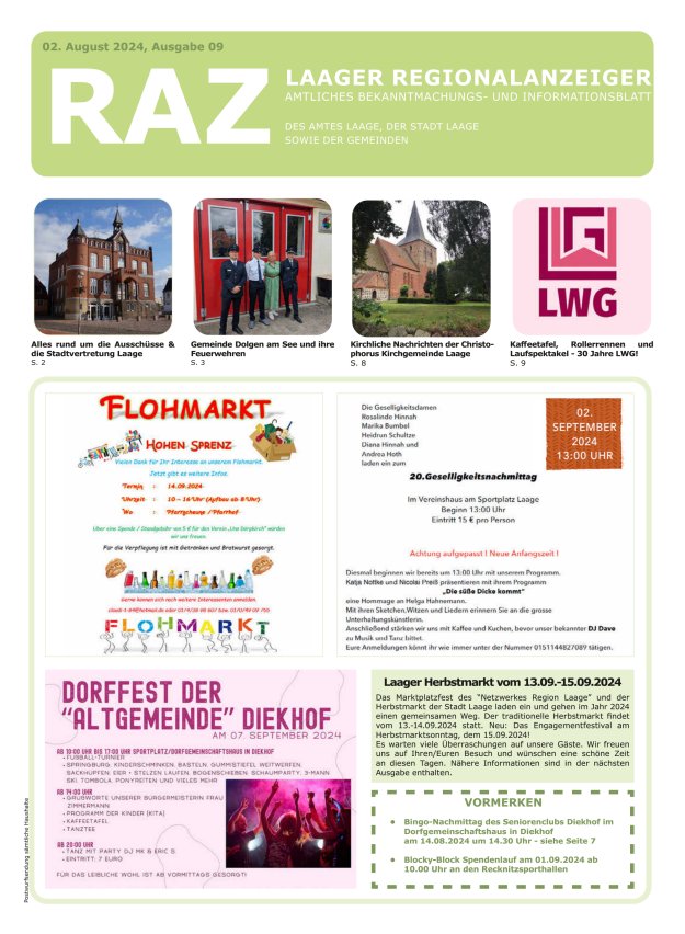 Laager Regionalanzeiger Titelblatt 08/2024