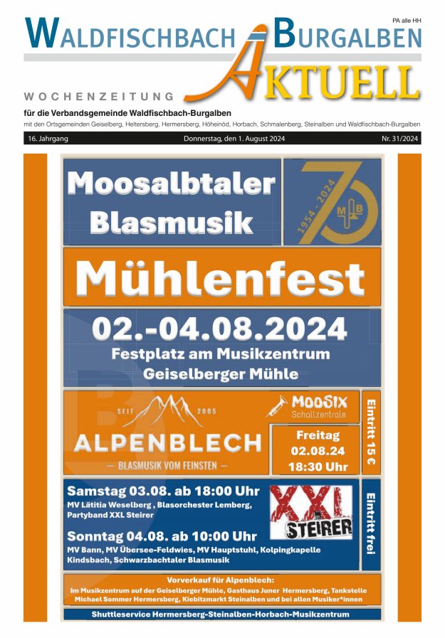 Amtsblatt der Verbandsgemeinde Waldfischbach-Burgalben Titelblatt 31/2024