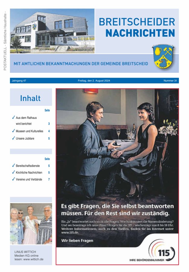 Breitscheider Nachrichten Titelblatt 31/2024