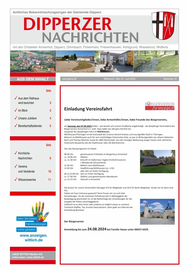 Dipperzer Nachrichten Titelblatt 31/2024
