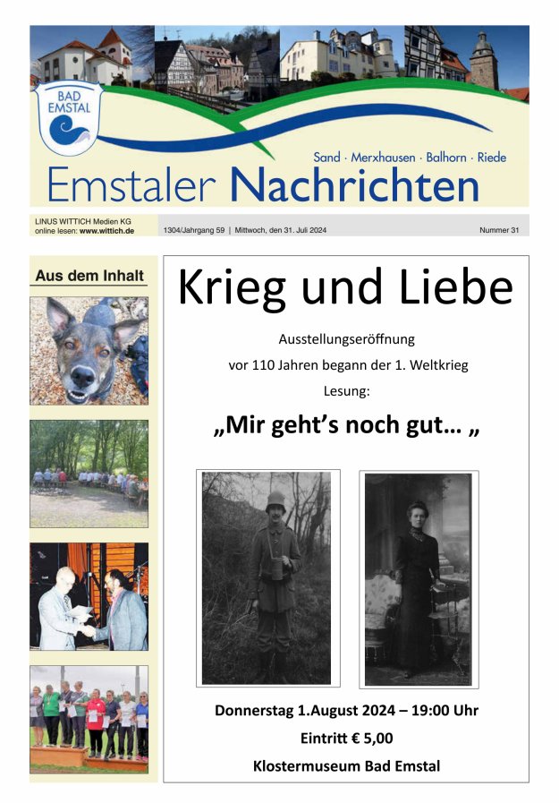 Emstaler Nachrichten Titelblatt 31/2024