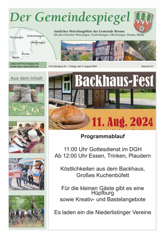 Der Gemeindespiegel (Breuna) Titelblatt 31/2024